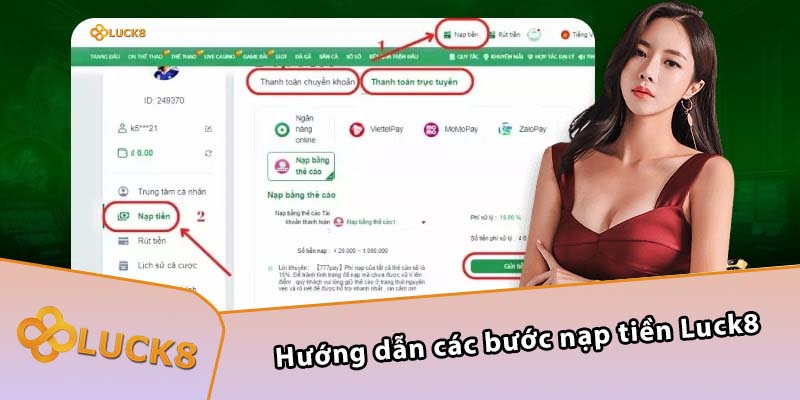 Hướng dẫn các bước nạp tiền Luck8